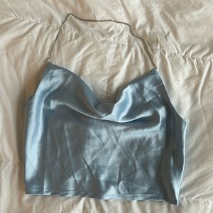 Satin blue cropped top